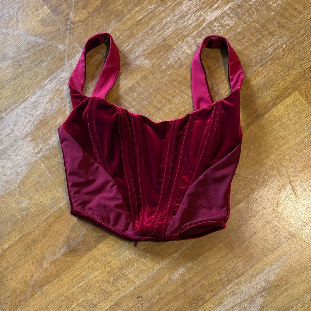 House of CB Deep Burgundy Velvet Corset Crop Top